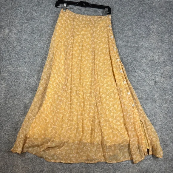 Vintage April Cornell Yellow Midi Skirt Floral Size S Boho Cottagecore Boho Chic - Picture 2 of 14